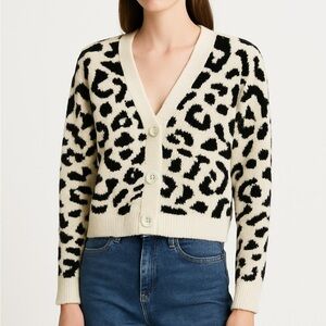 Colsie Leopard Print V-Neck Cardigan Sweater Long Sleeve Women's size XL